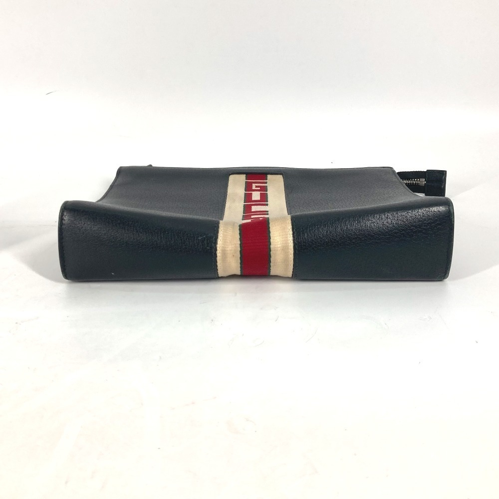 GUCCI Clutch Bag Web Stripe Logo Shoulder Clutch Leather Black - Picture 5 of 15